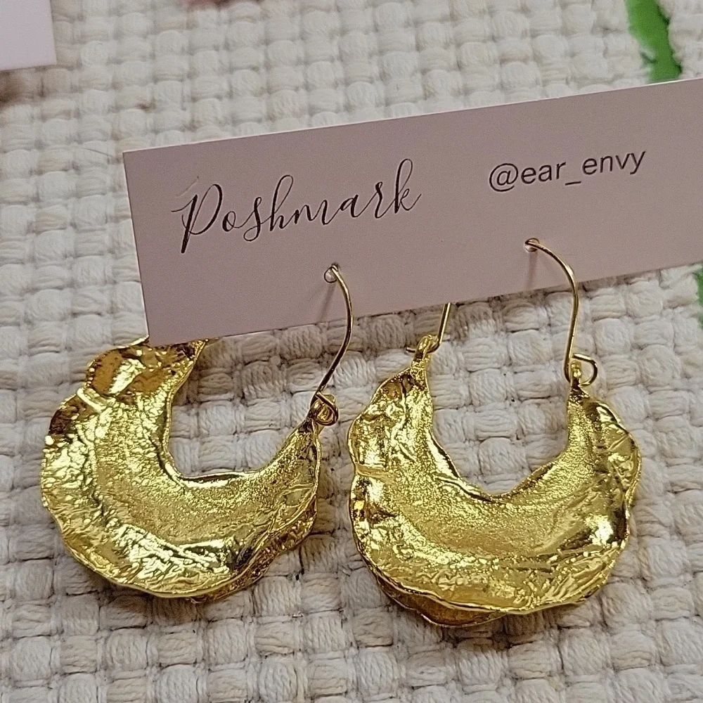 Anthropologie Hammered Gold Crescent Drop Earrings